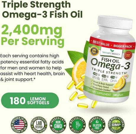 NATURE'S BRANCH - Nature's Branch Best Triple Strength Omega 3 Fish Oil 2400Mg. 150 Capsulas Blandas - The Red Vitamin MX - Suplementos Alimenticios - {{ shop.shopifyCountryName }}