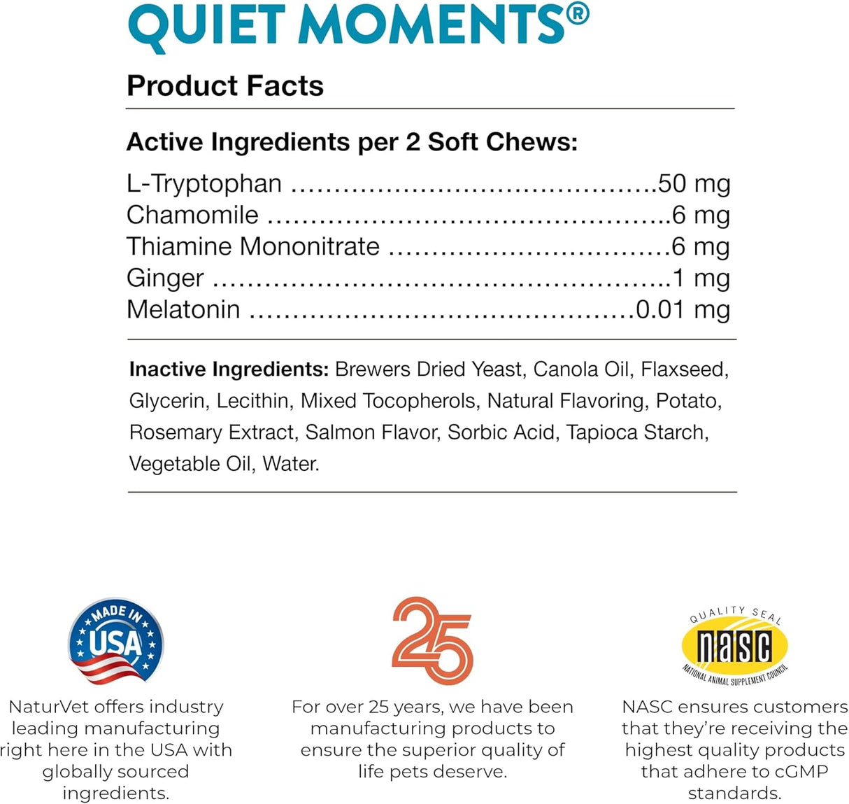 NaturVet Quiet Moments Calming Aid Cat Supplement Plus Melatonin 50 Masticables
