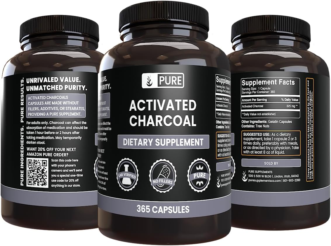 Pure Original Ingredients Activated Charcoal 365 Capsulas