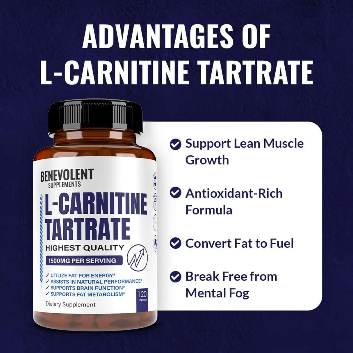 BENEVOLENT NOURISHMENT - Benevolent Nourishment Premium L-Carnitine Tartrate 1500Mg. 120 Capsulas - The Red Vitamin MX - Suplementos Alimenticios - {{ shop.shopifyCountryName }}