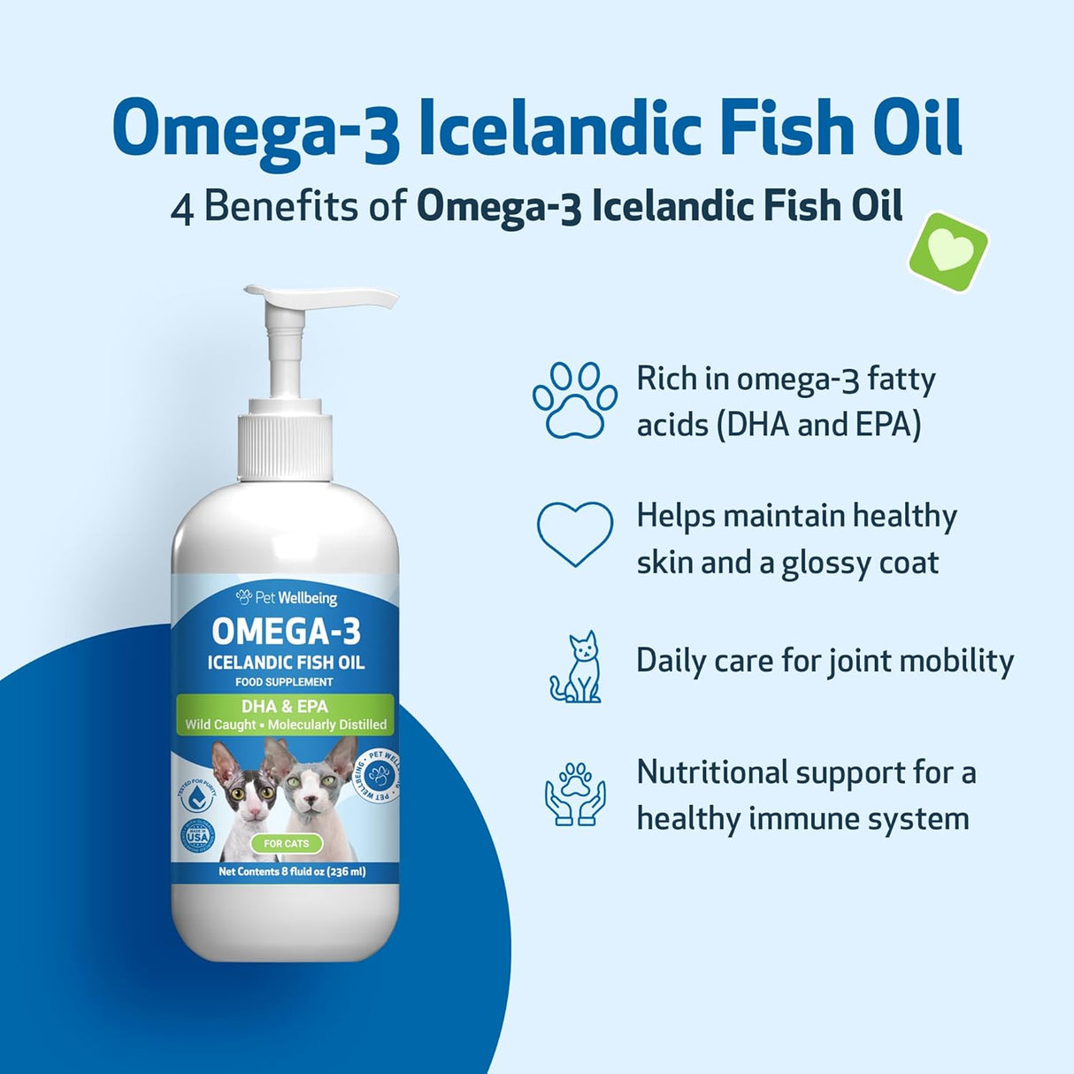 Pet Wellbeing Omega-3 Icelandic Fish Oil for Cats  236Ml.