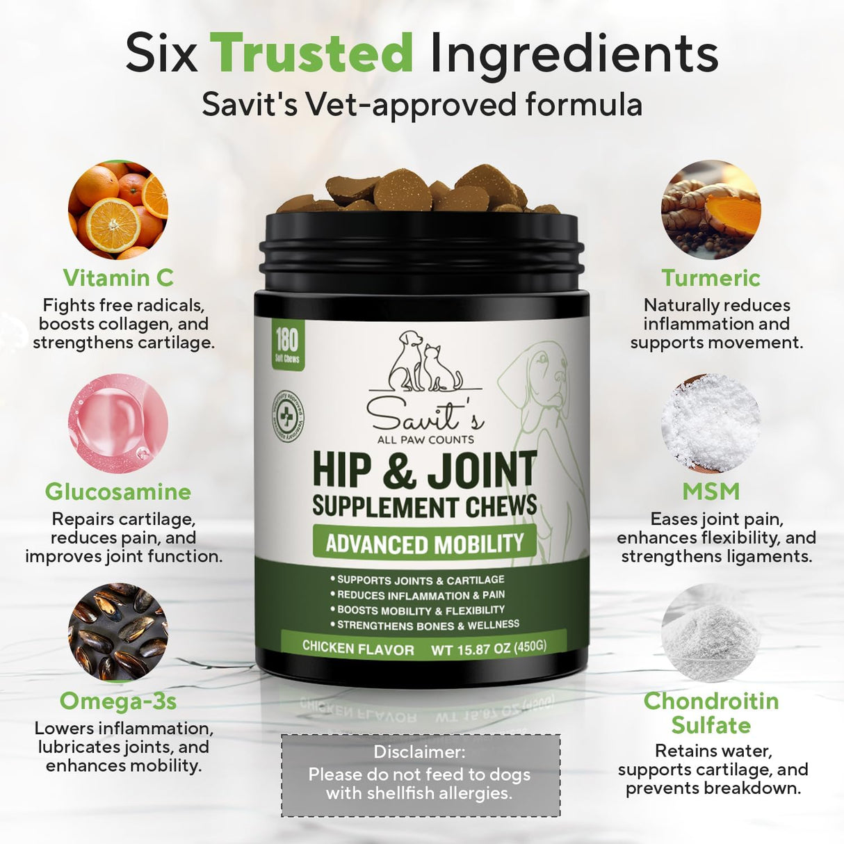 Savit's Dog Hip and Joint Supplement Chews 180 Masticables