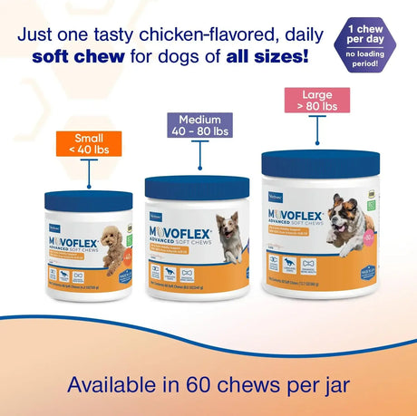 VIRBAC - Virbac MOVOFLEX Advanced Soft Chews Hip Joint Support for Small Dogs 60 Masticables - The Red Vitamin MX - Cuidado De Cadera Y Articulaciones Para Perros - {{ shop.shopifyCountryName }}
