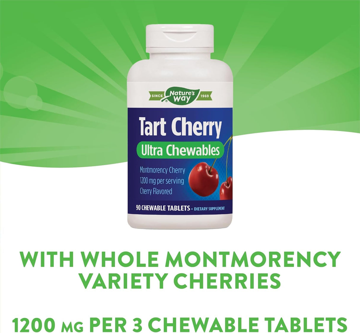 Nature's Way Tart Cherry Ultra Chewables 1200Mg. 90 Tabletas Masticables