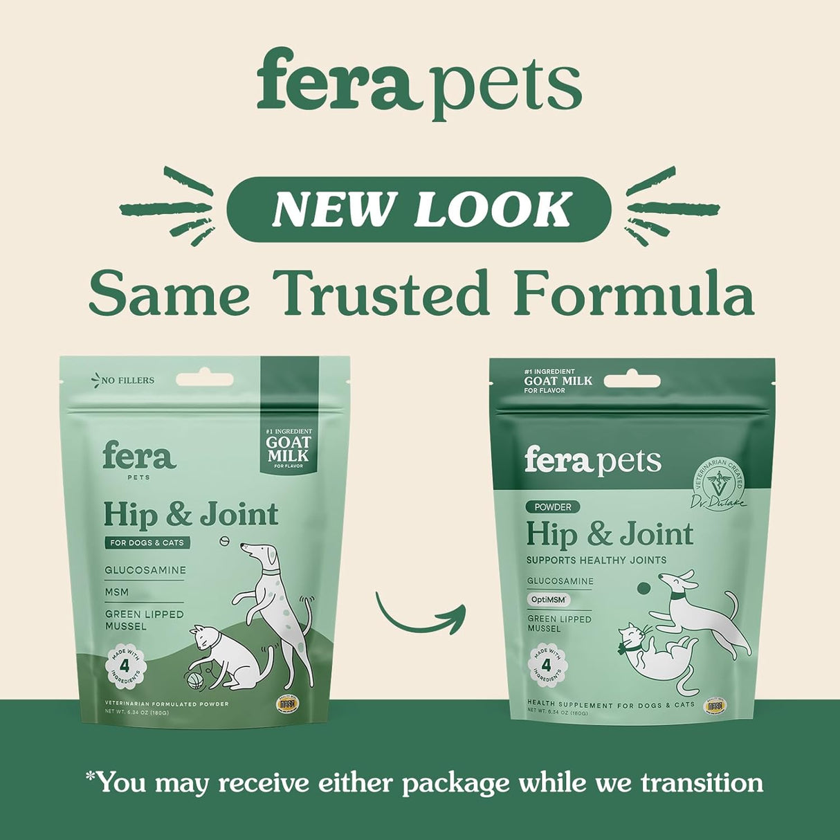 Fera Pet Organics Hip & Joint Goat Milk Cat & Dog 60 Servicios 180Gr.