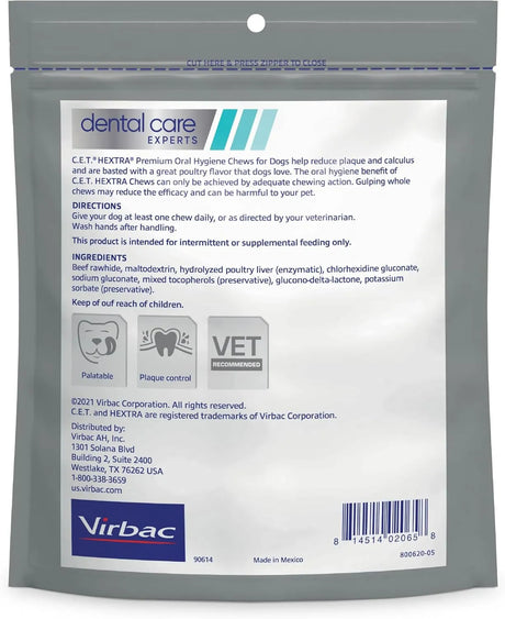 VIRBAC - Virbac C.E.T. HEXtra Premium Oral Hygiene Chews for Dogs 11-25 lbs 242Gr. - The Red Vitamin MX - Cuidado Dental Para Perros - {{ shop.shopifyCountryName }}
