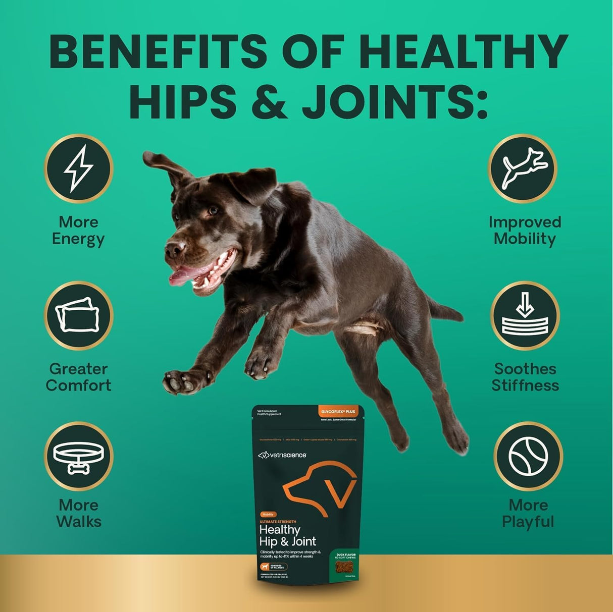 VetriScience GlycoFlex Ultimate Strength Healthy Hip & Joint Duck Flavor 60 Masticables