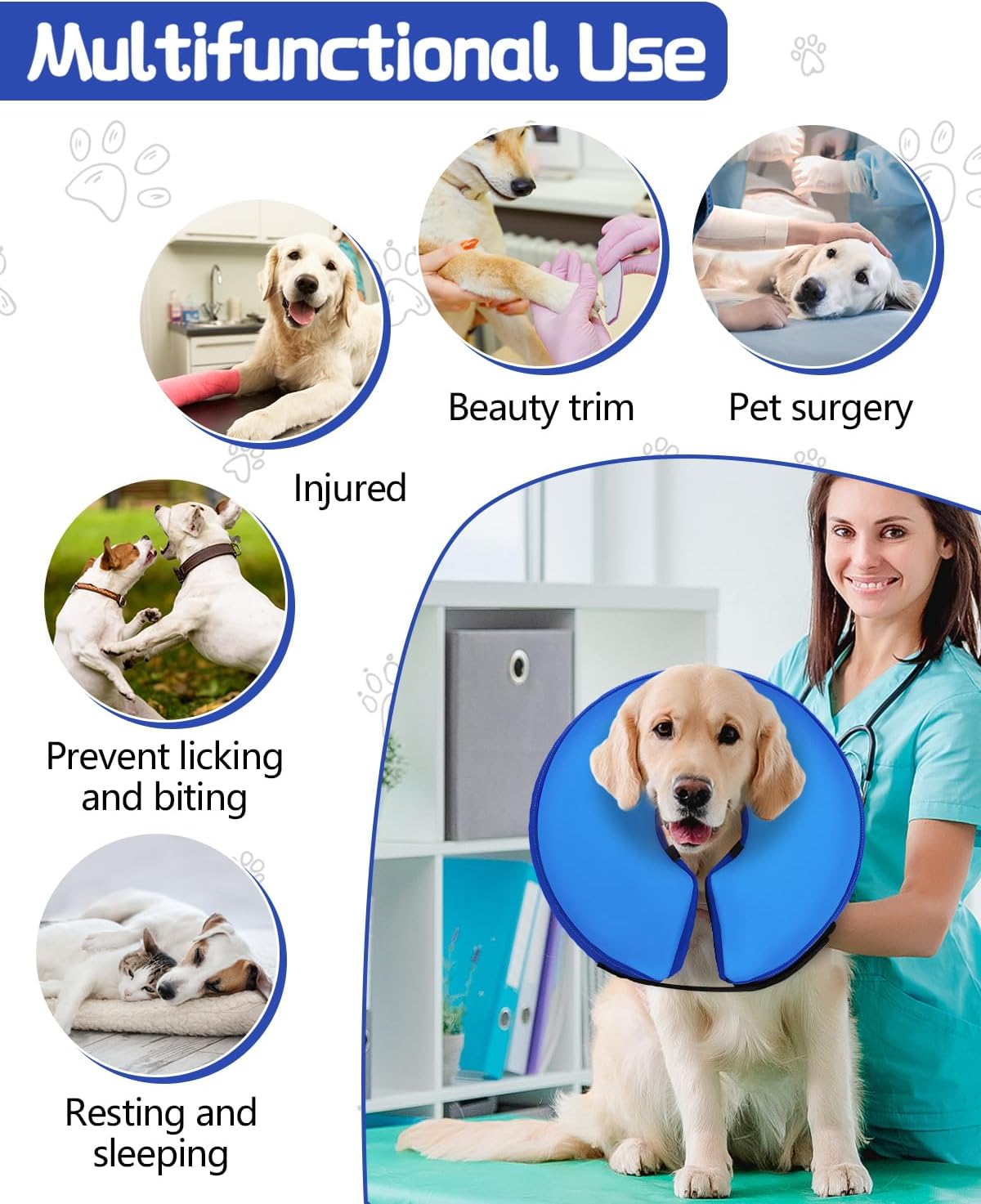 MIDOG Inflatable Dog Cone Collar PinkBlue SMALL Neck 8"-11"