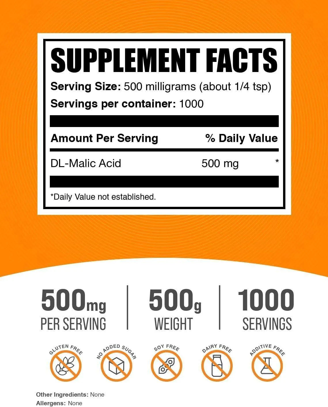 BULK SUPPLEMENTS - Bulk Supplements Malic Acid Powder 500Gr. - The Red Vitamin MX - Suplementos Alimenticios - {{ shop.shopifyCountryName }}