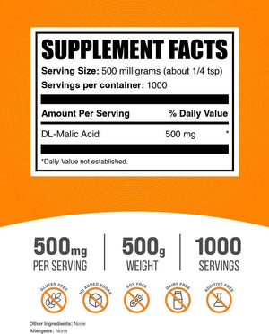 BULK SUPPLEMENTS - Bulk Supplements Malic Acid Powder 500Gr. - The Red Vitamin MX - Suplementos Alimenticios - {{ shop.shopifyCountryName }}