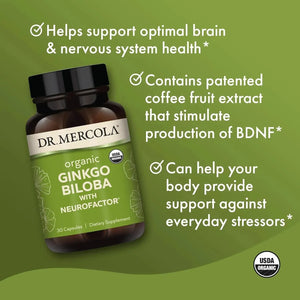 DR MERCOLA - Dr. Mercola Organic Ginkgo Biloba 30 Capsulas - The Red Vitamin MX - Suplementos Alimenticios - {{ shop.shopifyCountryName }}