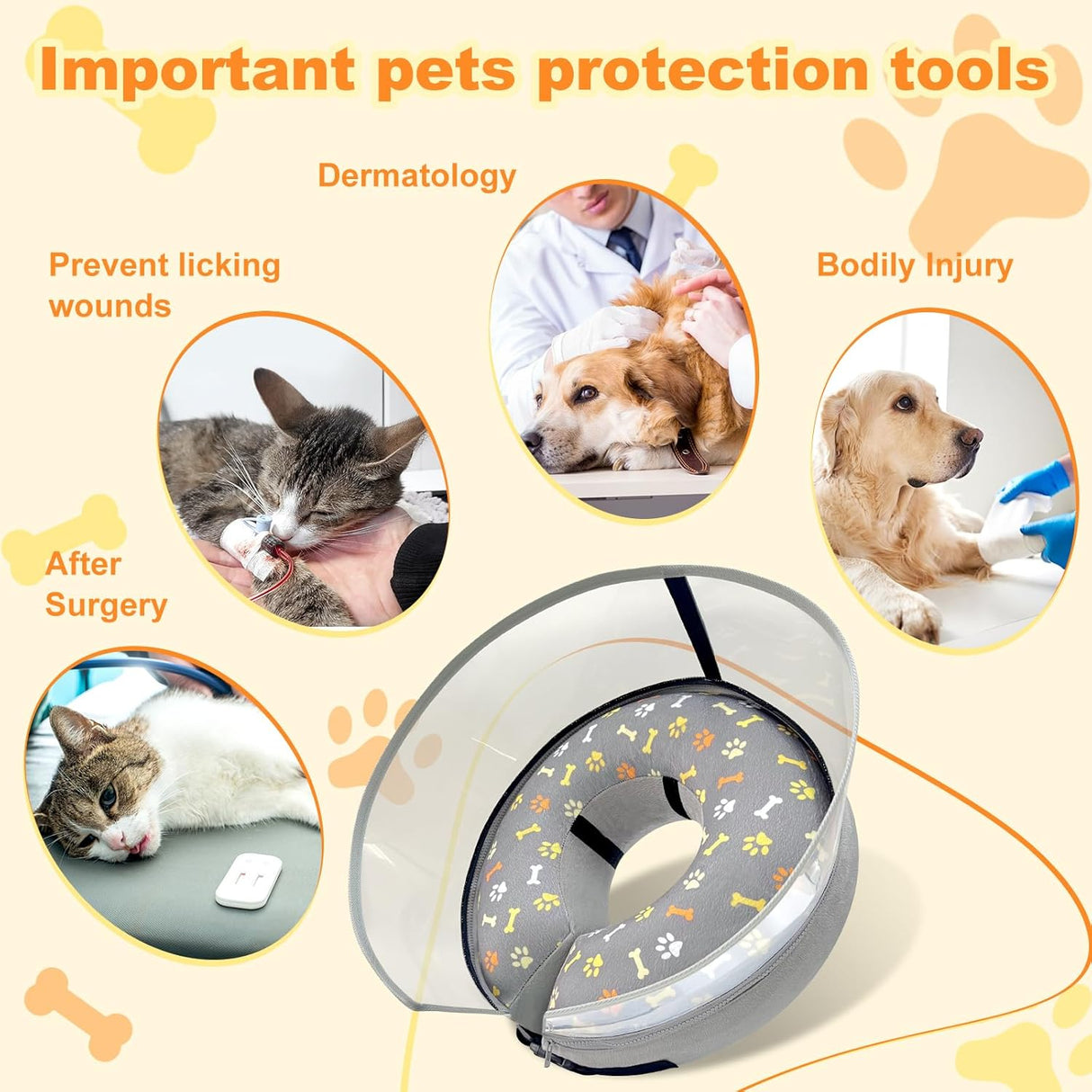Uaidie Dog Cone Collar with Enhanced Anti-Licking GRAY MEDIUM