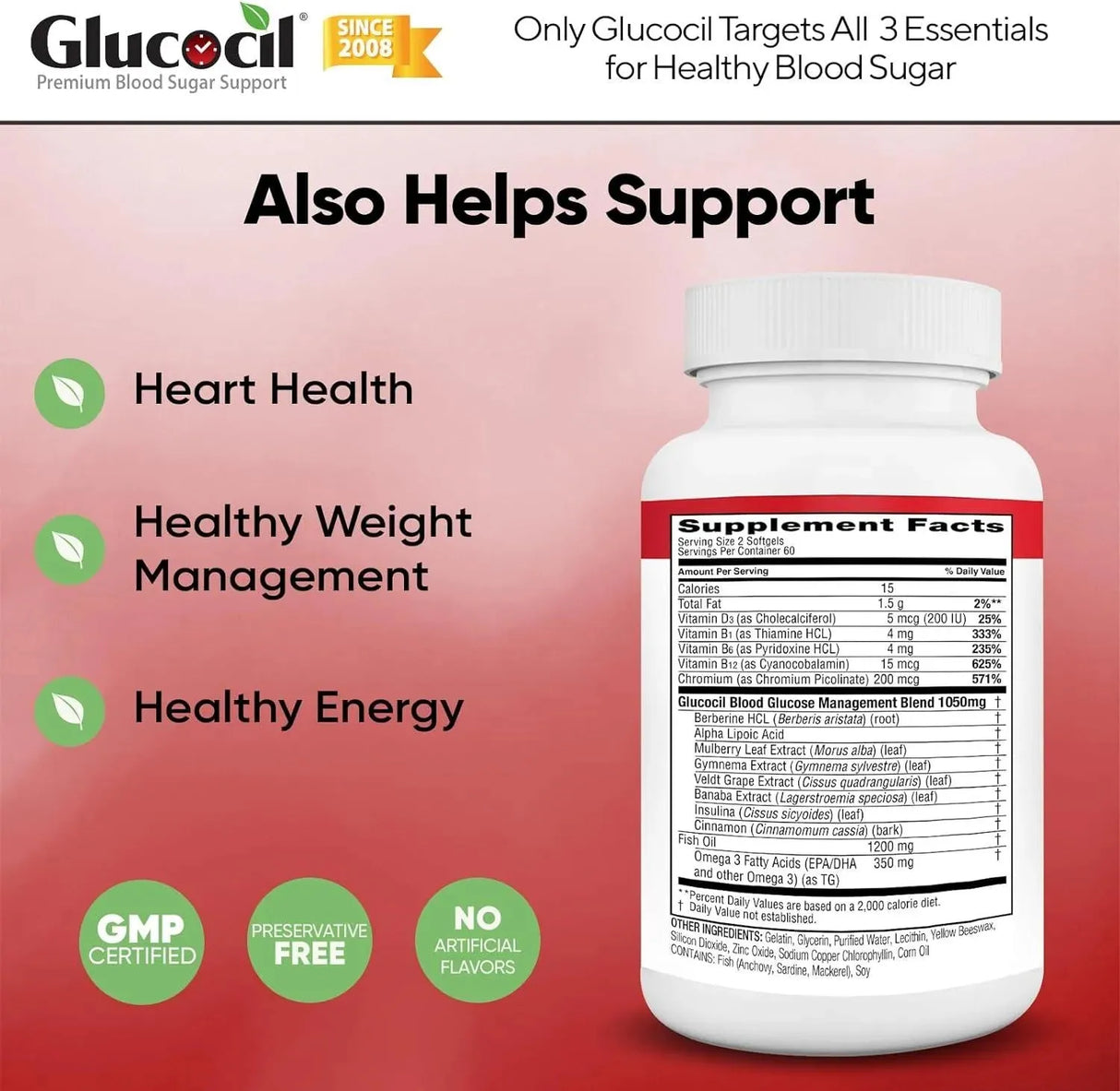 GLUCOCIL - Glucocil Premium Blood Sugar Support 120 Capsulas Blandas - The Red Vitamin MX - Suplementos Alimenticios - {{ shop.shopifyCountryName }}