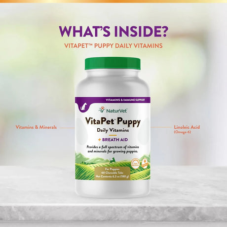 NATURVET - NaturVet VitaPet Puppy Daily Vitamins Plus Breath Aid for Puppies 60 Tabletas Masticables - The Red Vitamin MX - Multivitamínicos Para Perros - {{ shop.shopifyCountryName }}