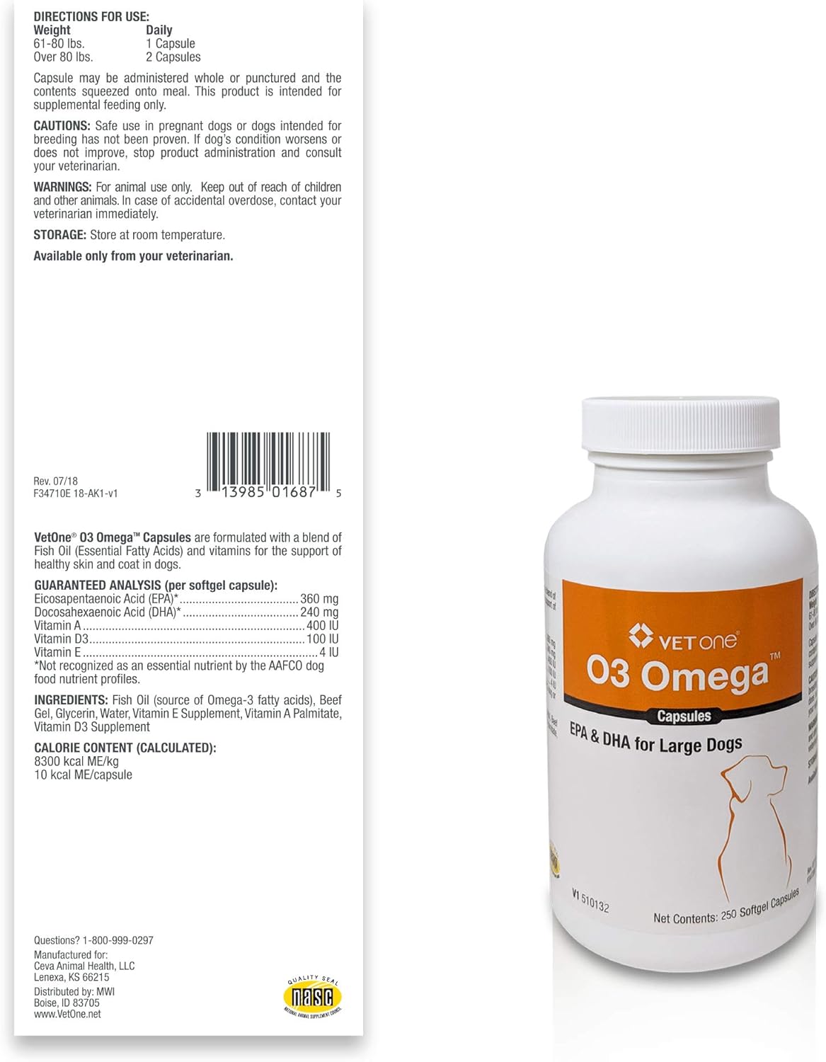 VetOne O3 Omega Soft Gel for Large Dogs 250 Capsulas