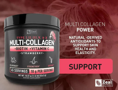 ZEAL NATURALS - Zeal Naturals Premium Multi Collagen Peptides Protein Powder Strawberry 526Gr. - The Red Vitamin MX - Suplementos Alimenticios - {{ shop.shopifyCountryName }}