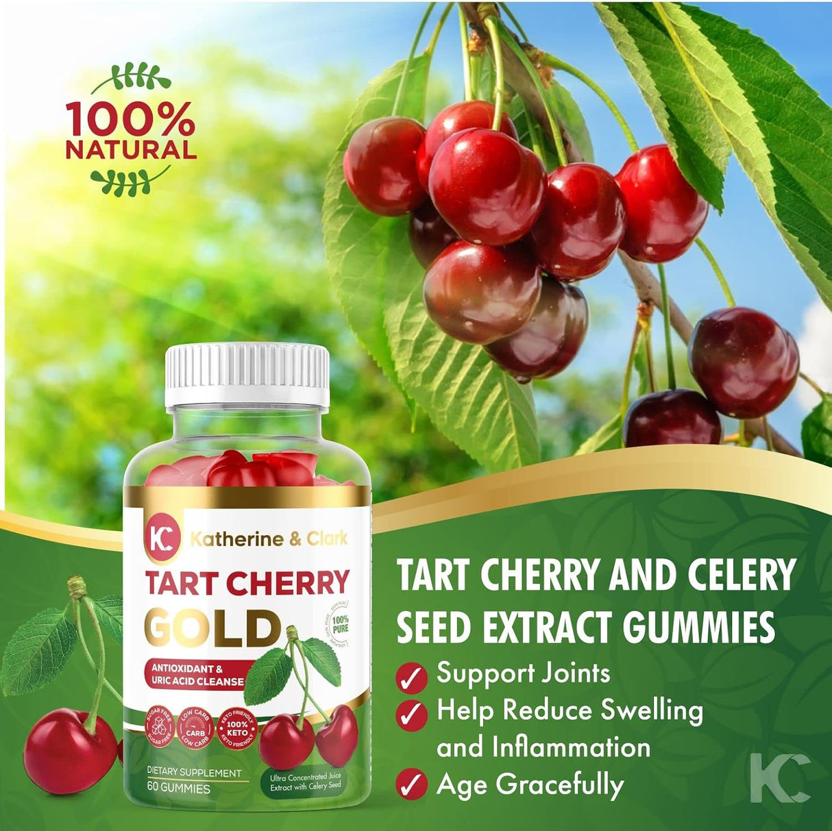 Katherine & Clark Tart Cherry Gold Montmorency Gummies 60 Gomitas