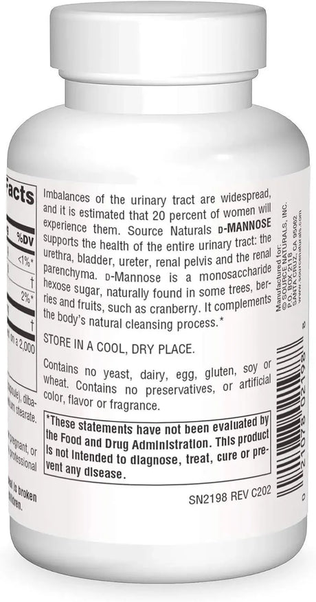 SOURCE NATURALS - Source Naturals D-Mannose 500Mg. 60 Capsulas - The Red Vitamin MX - Suplementos Alimenticios - {{ shop.shopifyCountryName }}