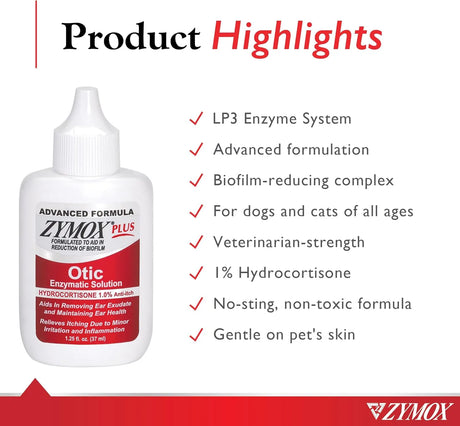 ZYMOX - Zymox Advanced Formula Otic Plus Enzymatic Ear Solution for Dogs and Cats 37Ml. - The Red Vitamin MX - Cuidado Del Oído De Perros - {{ shop.shopifyCountryName }}