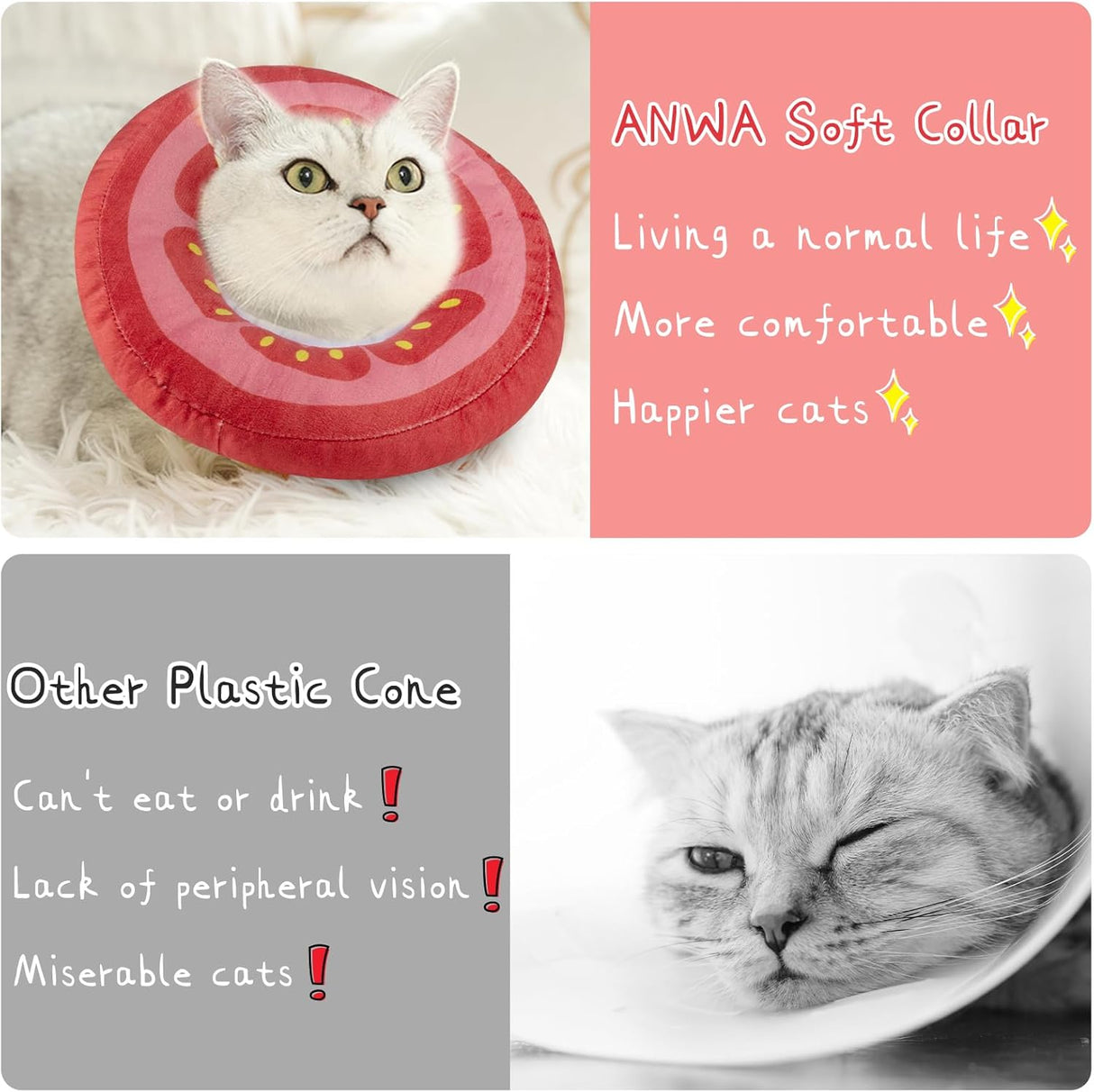 ANWA Adjustable Cat Cone Collar Soft Tomato Medium