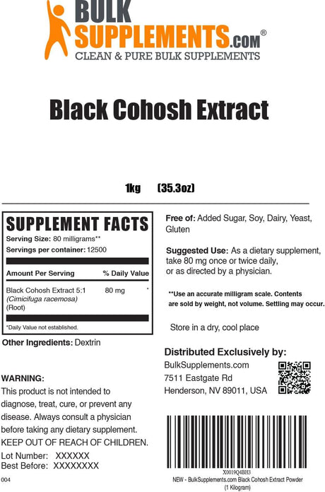 Bulk Supplements Black Cohosh Extract Powder 1 Kg.
