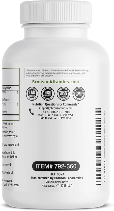 BRONSON - Bronson Milk Thistle Silymarin Marianum & Dandelion Root Liver Health Support 360 Capsulas - The Red Vitamin MX - Suplementos Alimenticios - {{ shop.shopifyCountryName }}