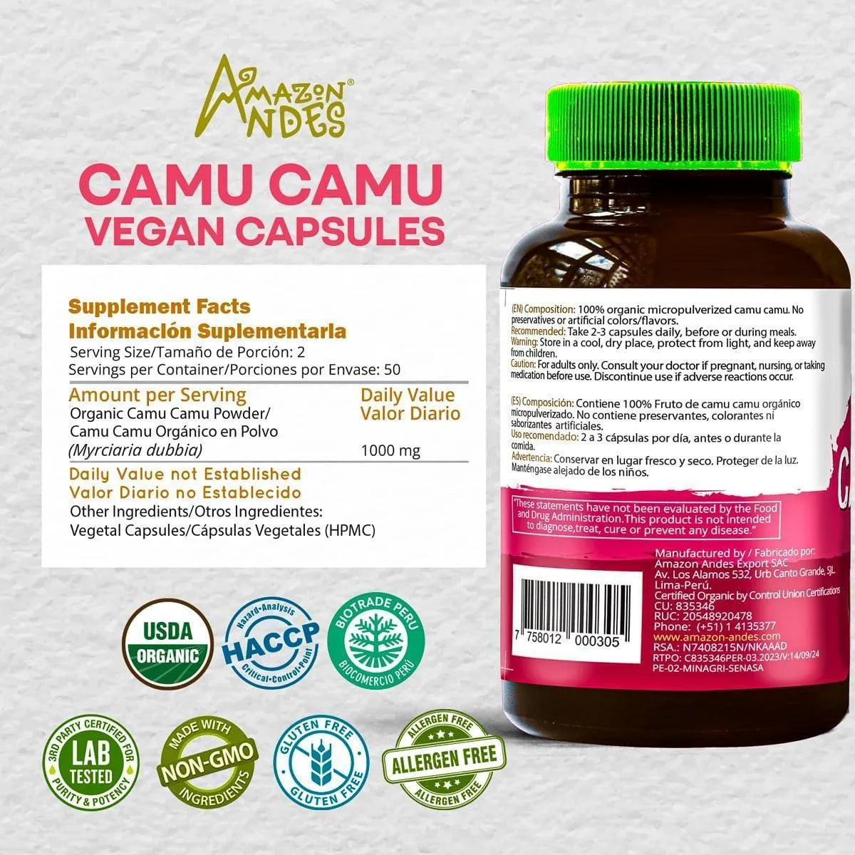 AMAZON ANDES - Amazon Andes Camu Camu 1500Mg. 100 Capsulas - The Red Vitamin MX - Suplementos Alimenticios - {{ shop.shopifyCountryName }}