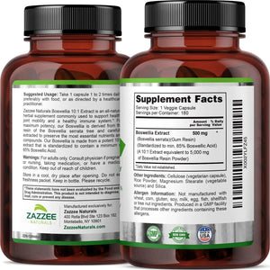 ZAZZEE NATURALS - Zazzee Extra Strength Boswellia Serrata 10:1 Extract 180 Capsulas - The Red Vitamin MX - Suplementos Alimenticios - {{ shop.shopifyCountryName }}