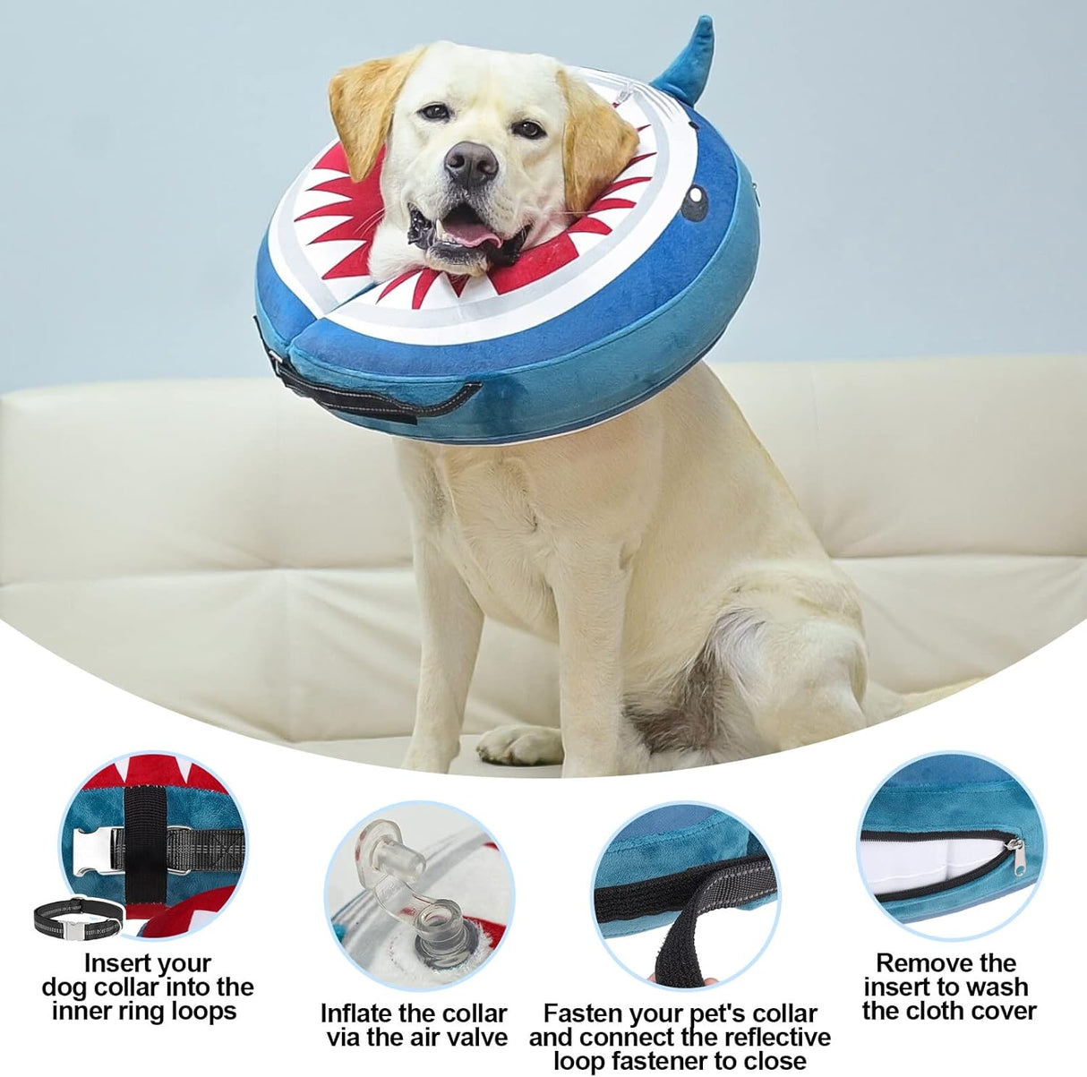 BEAUTYZOO Inflatable Donut Collar SHARK XLARGE