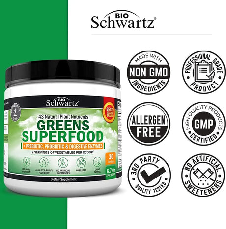 BIO SCHWARTZ - BioSchwartz Super Greens Powder 30 Servicios 190Gr. - The Red Vitamin MX - Suplementos Alimenticios - {{ shop.shopifyCountryName }}