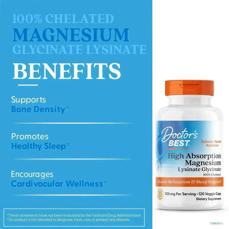 DOCTOR'S BEST - Doctor's Best High Absorption Magnesium Lysinate Glycinate 120 Capsulas - The Red Vitamin MX - Suplementos Alimenticios - {{ shop.shopifyCountryName }}
