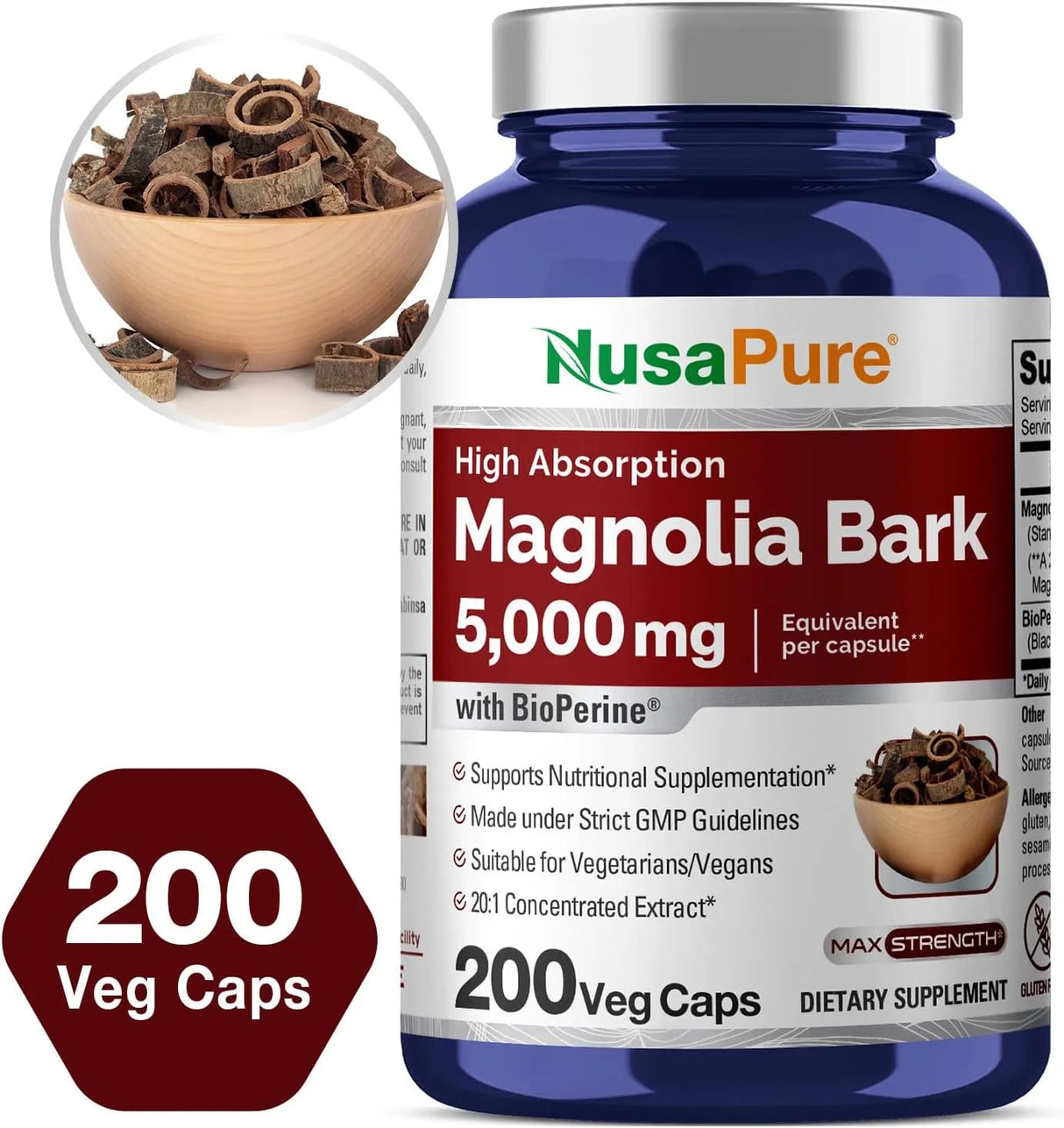 NUSAPURE - NusaPure Magnolia Bark 5000Mg. 200 Capsulas - The Red Vitamin MX - Suplementos Alimenticios - {{ shop.shopifyCountryName }}