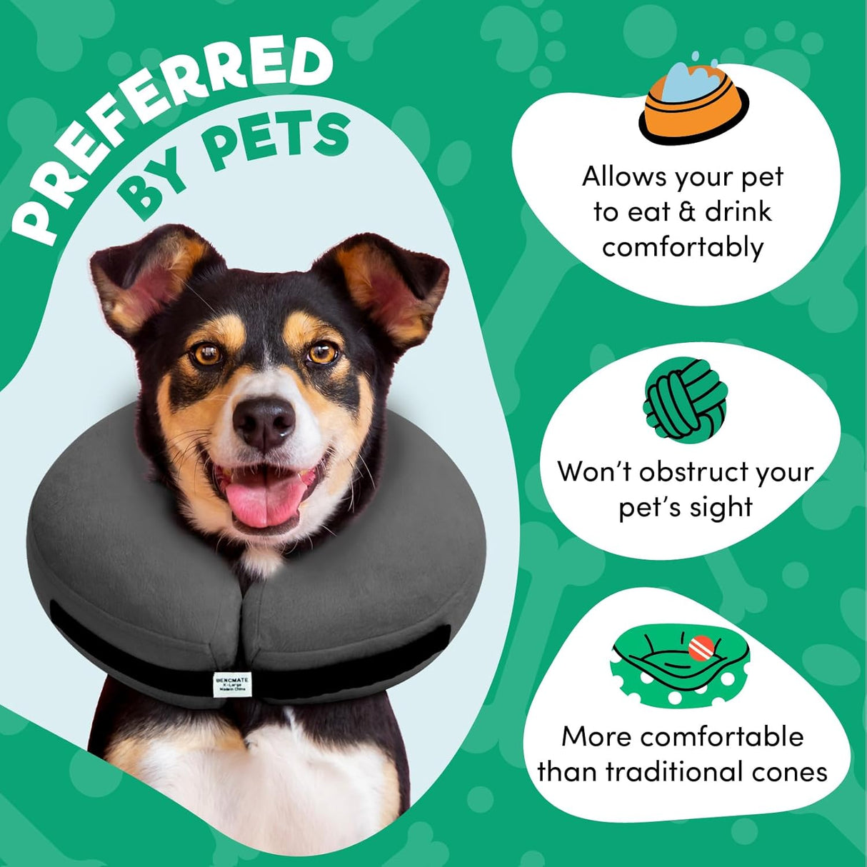 BENCMATE Inflatable Dog Cone Collar Alternative SMALL Dark Grey