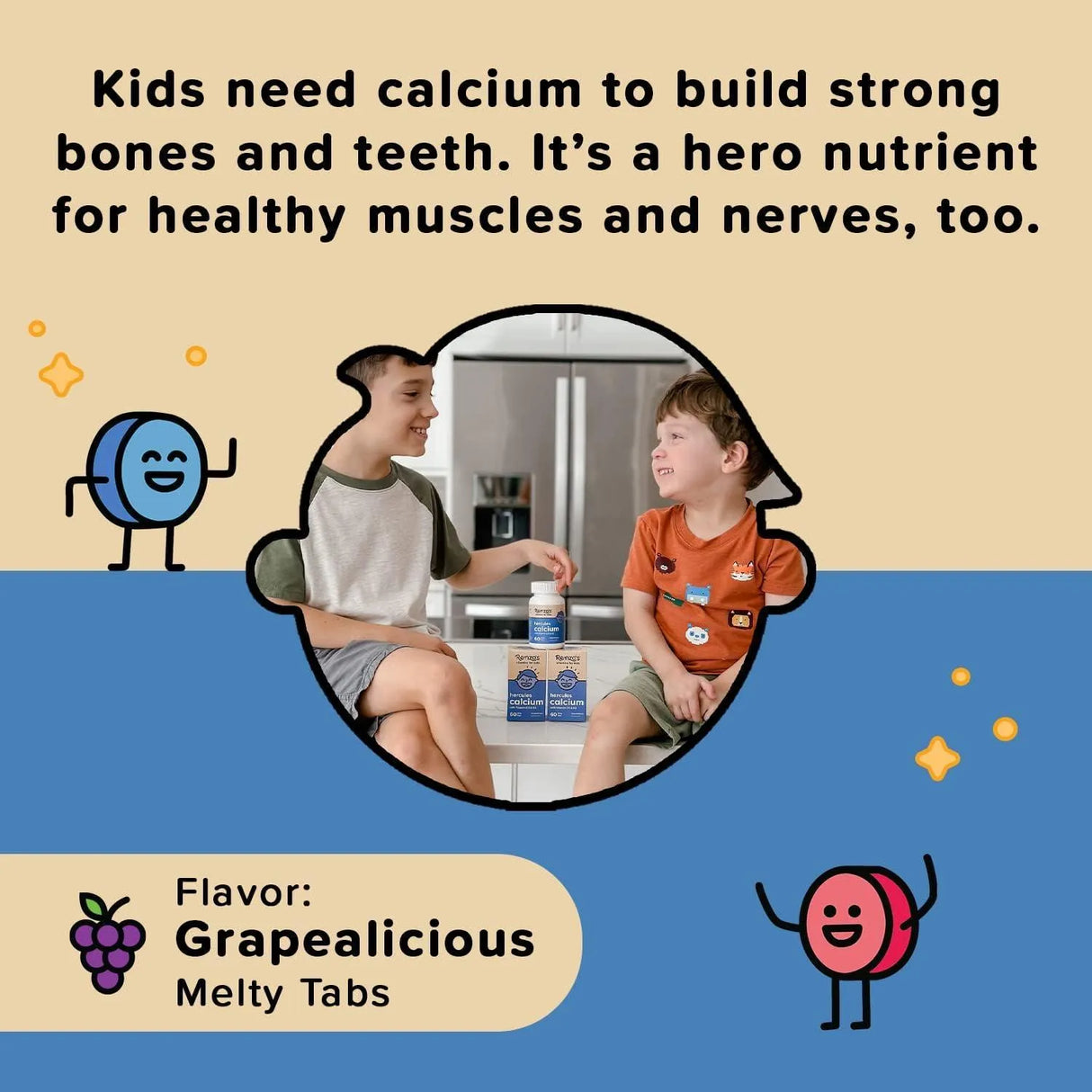 RENZO'S - Renzo's Hercules Calcium with Vitamin D3 & K2 Kids Ages+2 Grape-Flavored 60 Tabletas - The Red Vitamin MX - Suplementos Alimenticios - {{ shop.shopifyCountryName }}