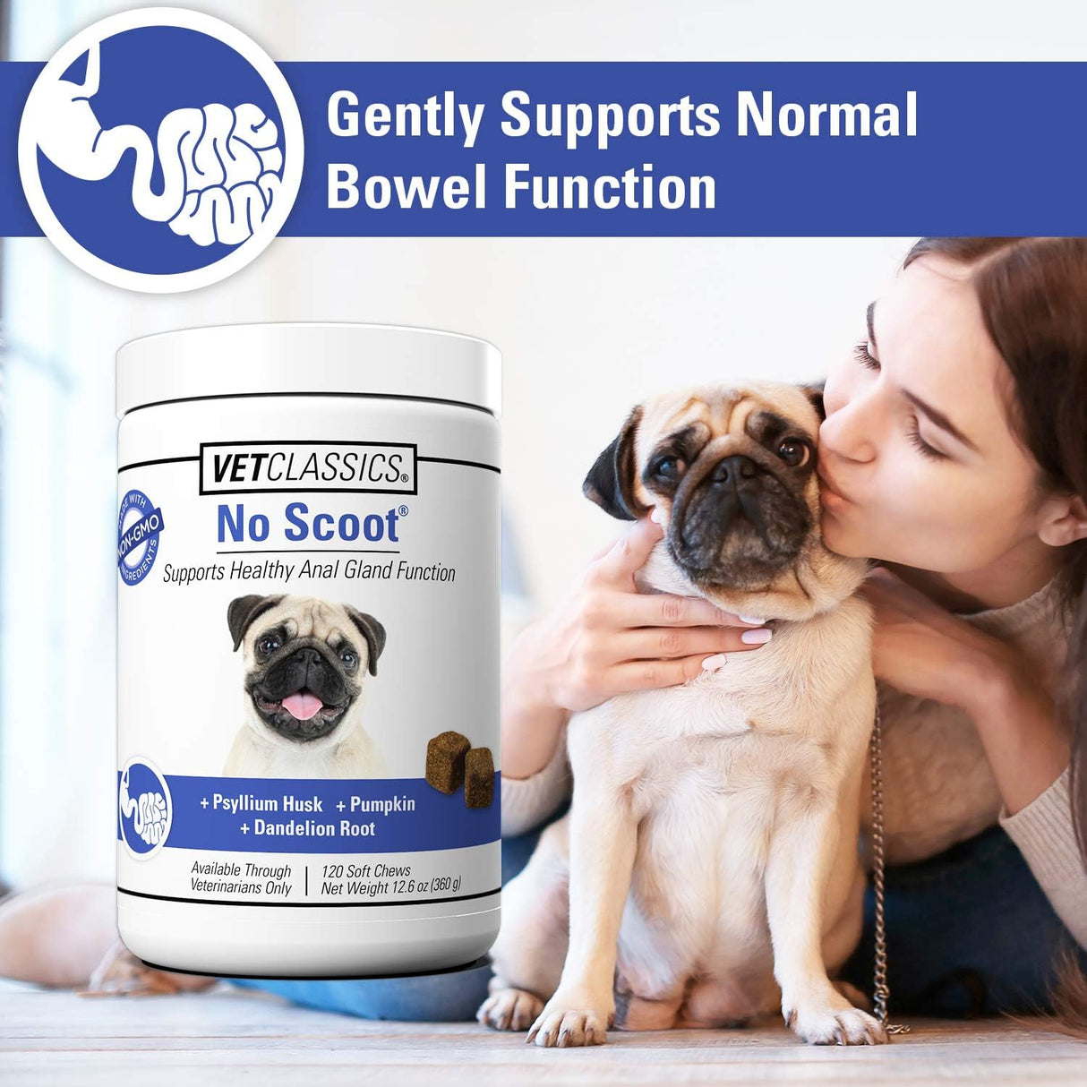 Vet Classics No Scoot Dog Supplements for Healthy Anal Gland Function 120 Masticables