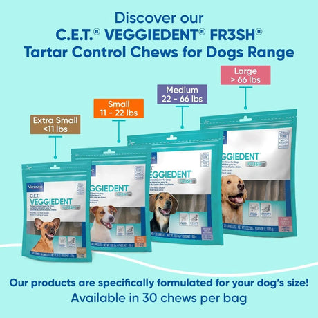 VIRBAC - Virbac CET Veggiedent FR3SH Tartar Control Chews for Large Dogs Over 66 Pounds 30 Piezas - The Red Vitamin MX - Cuidado Dental Para Perros - {{ shop.shopifyCountryName }}