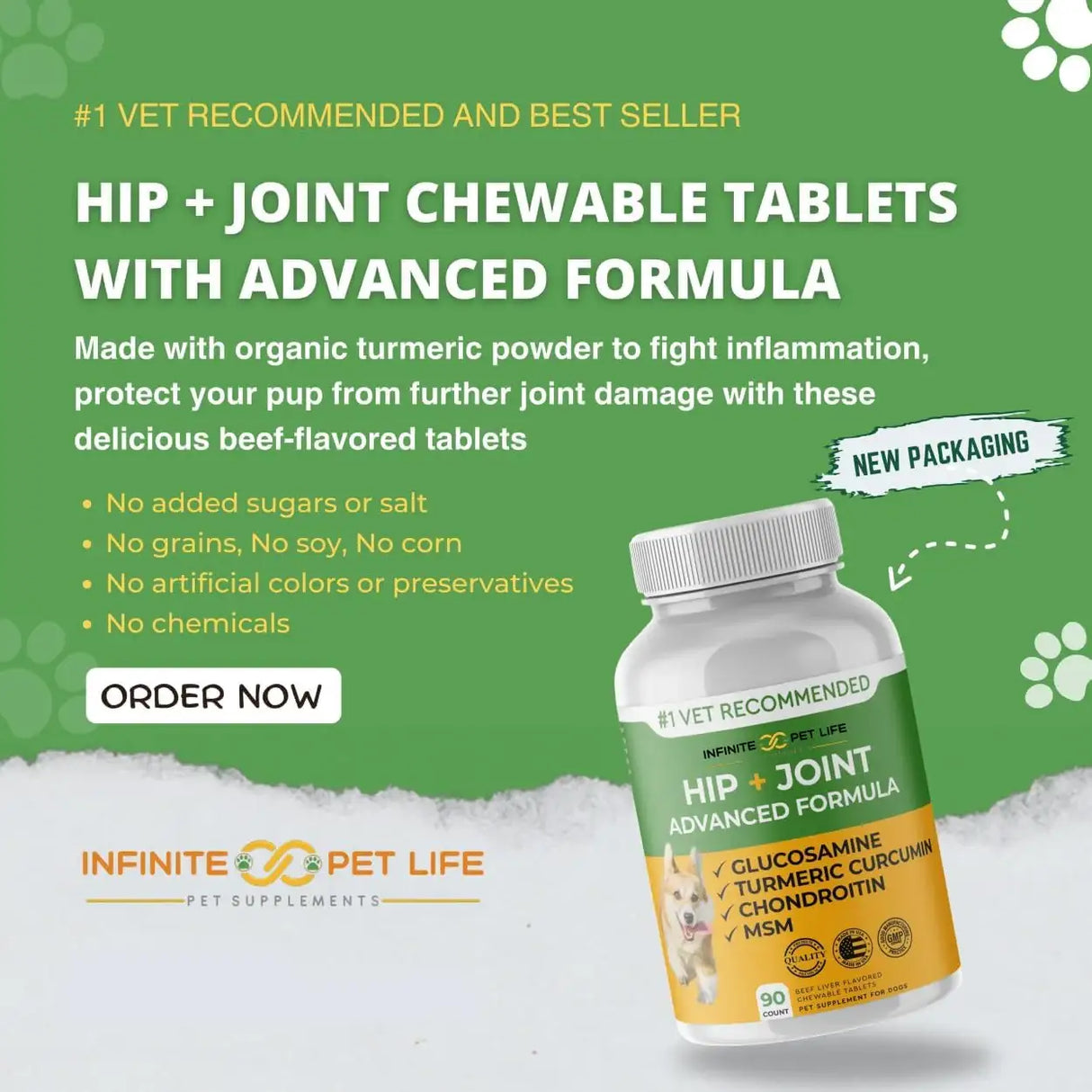 INFINITE PET - Infinite Pet Advanced Hip and Joint Supplement for Dogs 90 Tabletas Masticables - The Red Vitamin MX - Cuidado De Cadera Y Articulaciones Para Perros - {{ shop.shopifyCountryName }}