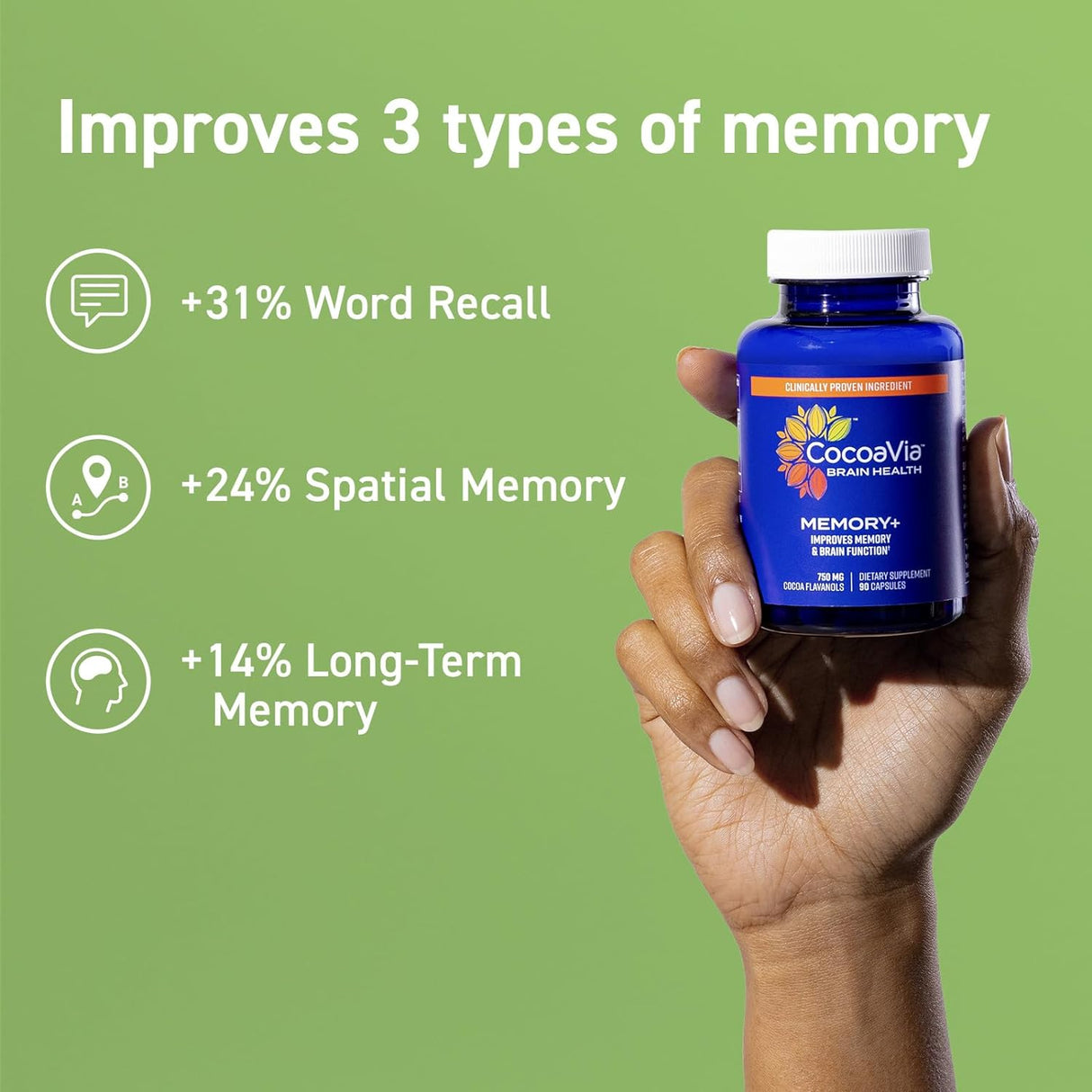 CocoaVia Memory+ Brain 750Mg. Cocoa Flavanols 90 Capsulas