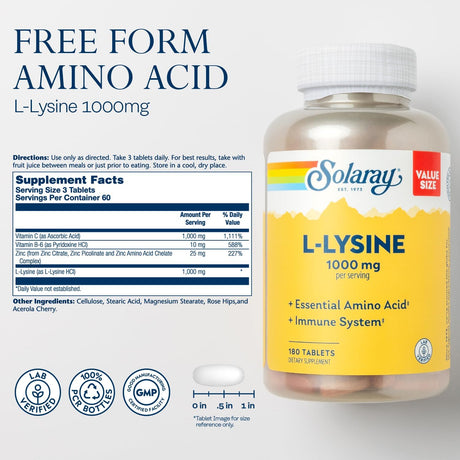 Solaray L-Lysine 1000Mg. 180 Tabletas - The Red Vitamin MX - Suplementos Alimenticios - SOLARAY