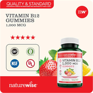 NatureWise Vitamin B12 1,000mcg trawberry Lemon Flavored Gummies 180 Gomitas