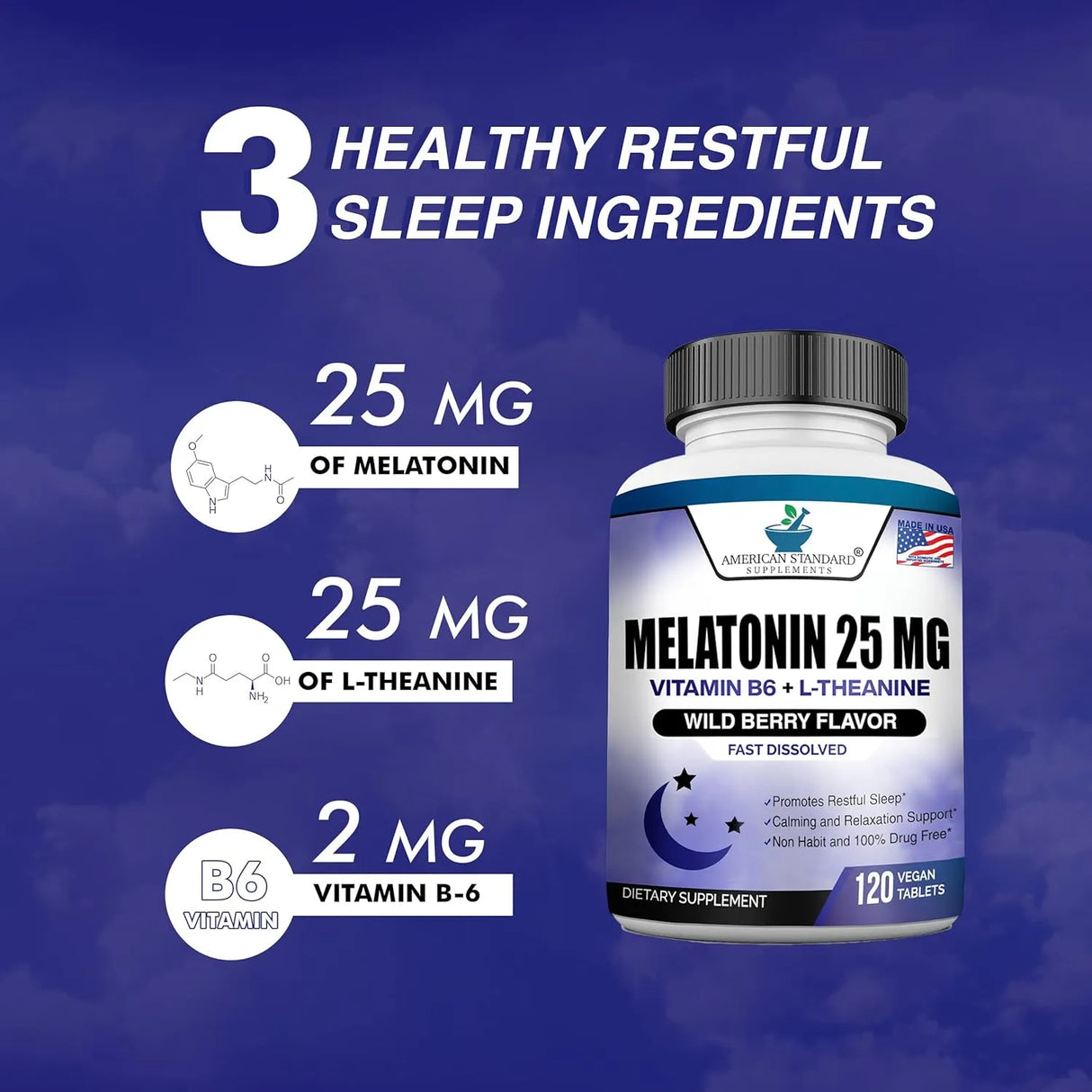 AMERICAN STANDARD SUPPLEMENTS - American Standard Supplements Melatonin 25Mg. 120 Tabletas - The Red Vitamin MX - Suplementos Alimenticios - {{ shop.shopifyCountryName }}