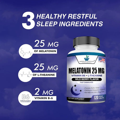 AMERICAN STANDARD SUPPLEMENTS - American Standard Supplements Melatonin 25Mg. 120 Tabletas - The Red Vitamin MX - Suplementos Alimenticios - {{ shop.shopifyCountryName }}