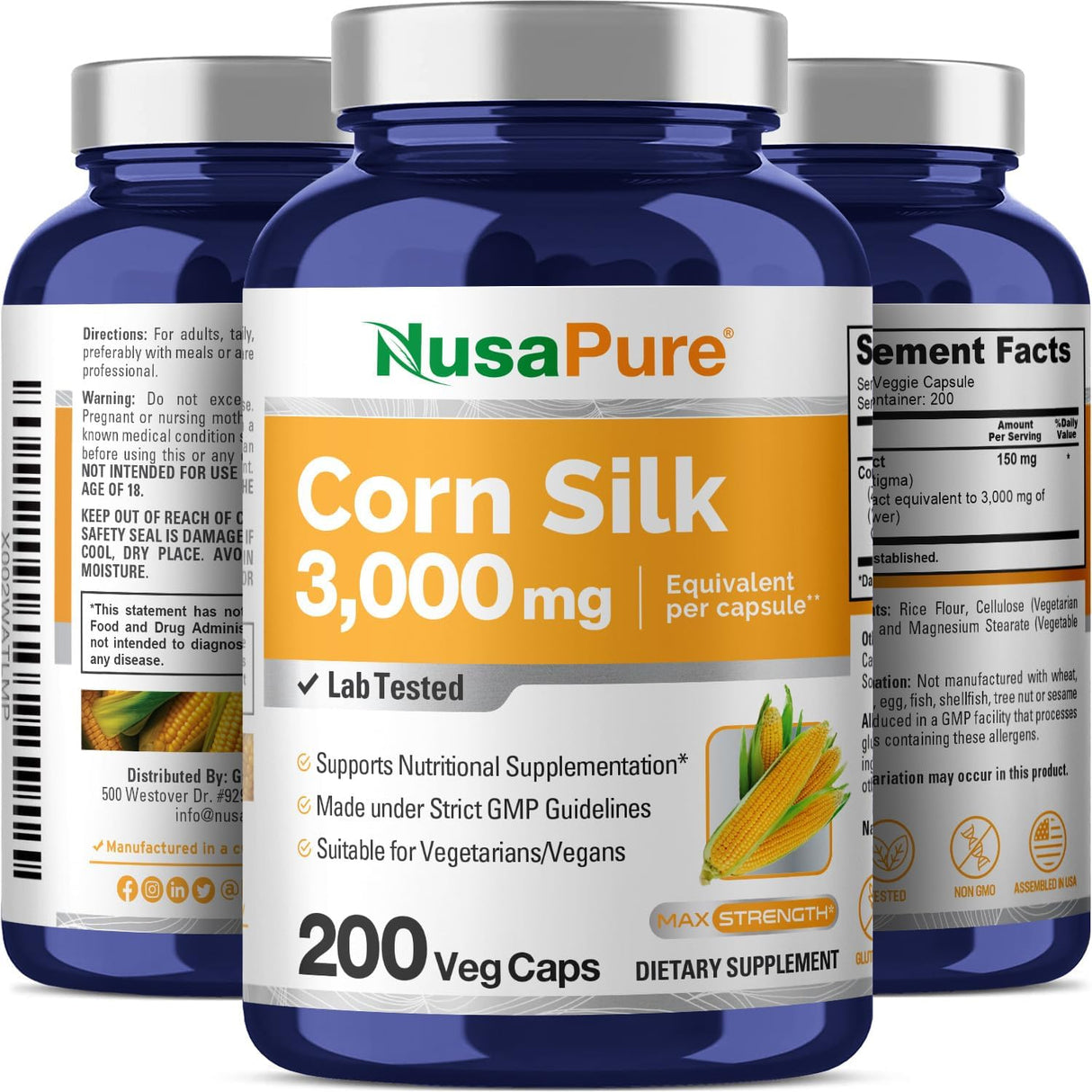 NusaPure Corn Silk Extract 3,000Mg. 200 Capsulas