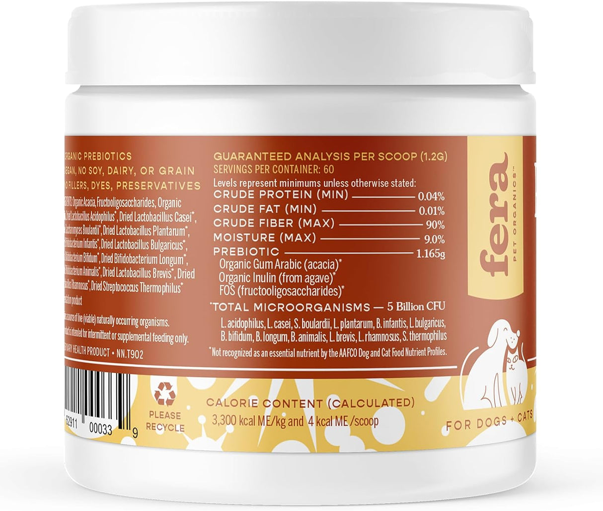 Fera Pets Organic Probiotics for Dogs & Cats 60 Cucharadas 72Gr.