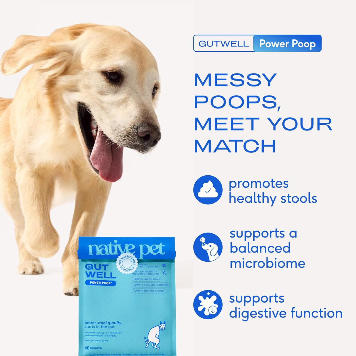 Native Pet GutWell Power Poop 60 Servicios 360Gr.