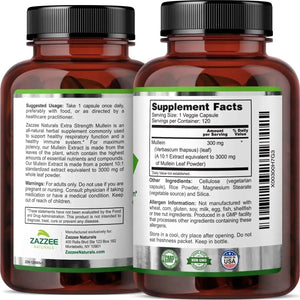 ZAZZEE NATURALS - Zazzee Extra Strength Mullein 10:1 Extract 3000Mg. 120 Capsulas - The Red Vitamin MX - Suplementos Alimenticios - {{ shop.shopifyCountryName }}