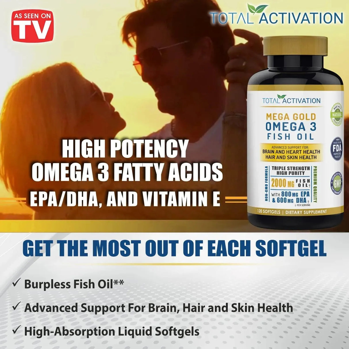 TOTAL ACTIVATION - Total Activation Omega 3 Burpless Max Strength Fish Oil 2000Mg. 120 Capsulas Blandas - The Red Vitamin MX - Suplementos Alimenticios - {{ shop.shopifyCountryName }}