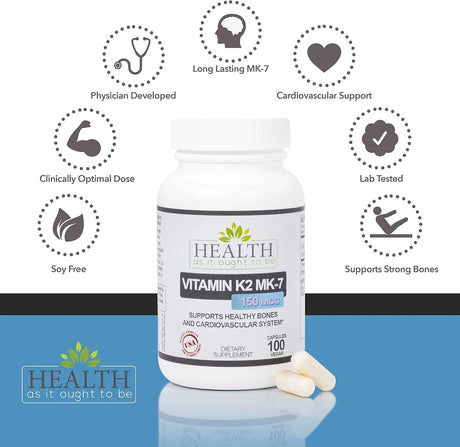 HEALTH AS IT OUGHT TO BE - Health As It Ought To Be Vitamin K2 MK7 150mcg 100 Capsulas - The Red Vitamin MX - Suplementos Alimenticios - {{ shop.shopifyCountryName }}