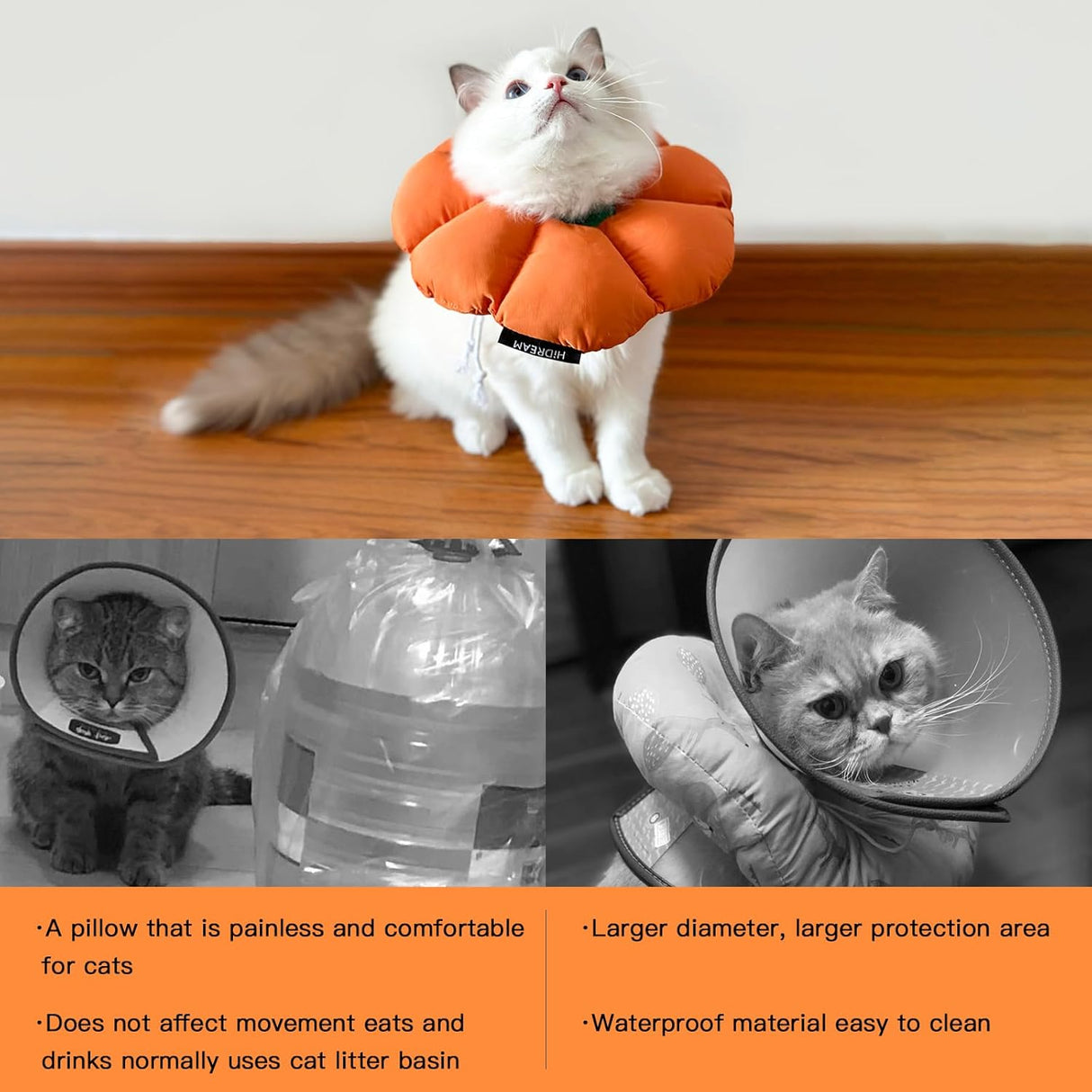 H HIDREAM Cat Cone Collar Orange Pumpkin Medium