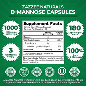 ZAZZEE NATURALS - Zazzee D-Mannose 1,000Mg. 180 Capsulas - The Red Vitamin MX - Suplementos Alimenticios - {{ shop.shopifyCountryName }}